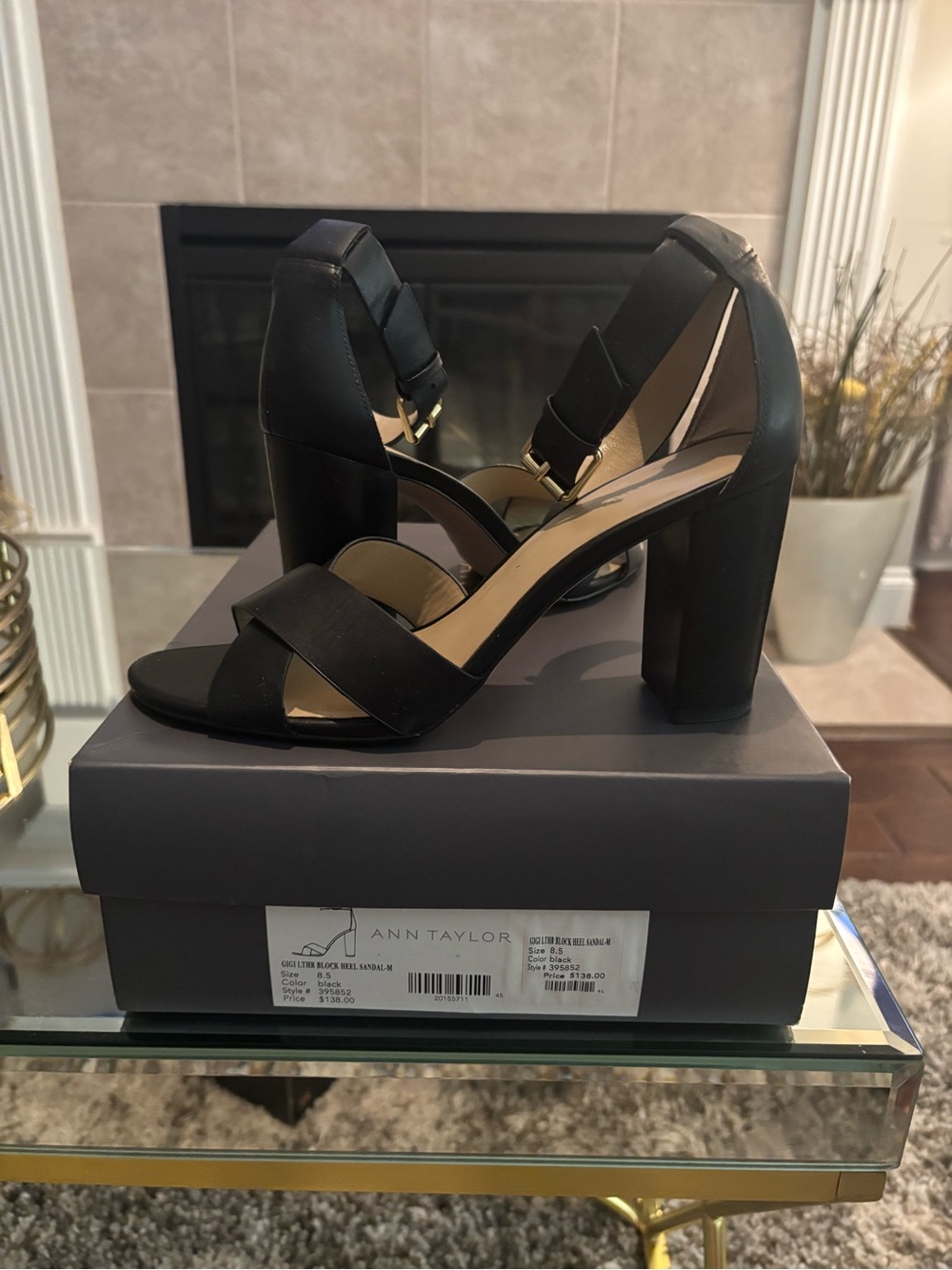 Ann Taylor Black Strappy Block Heel Sandals